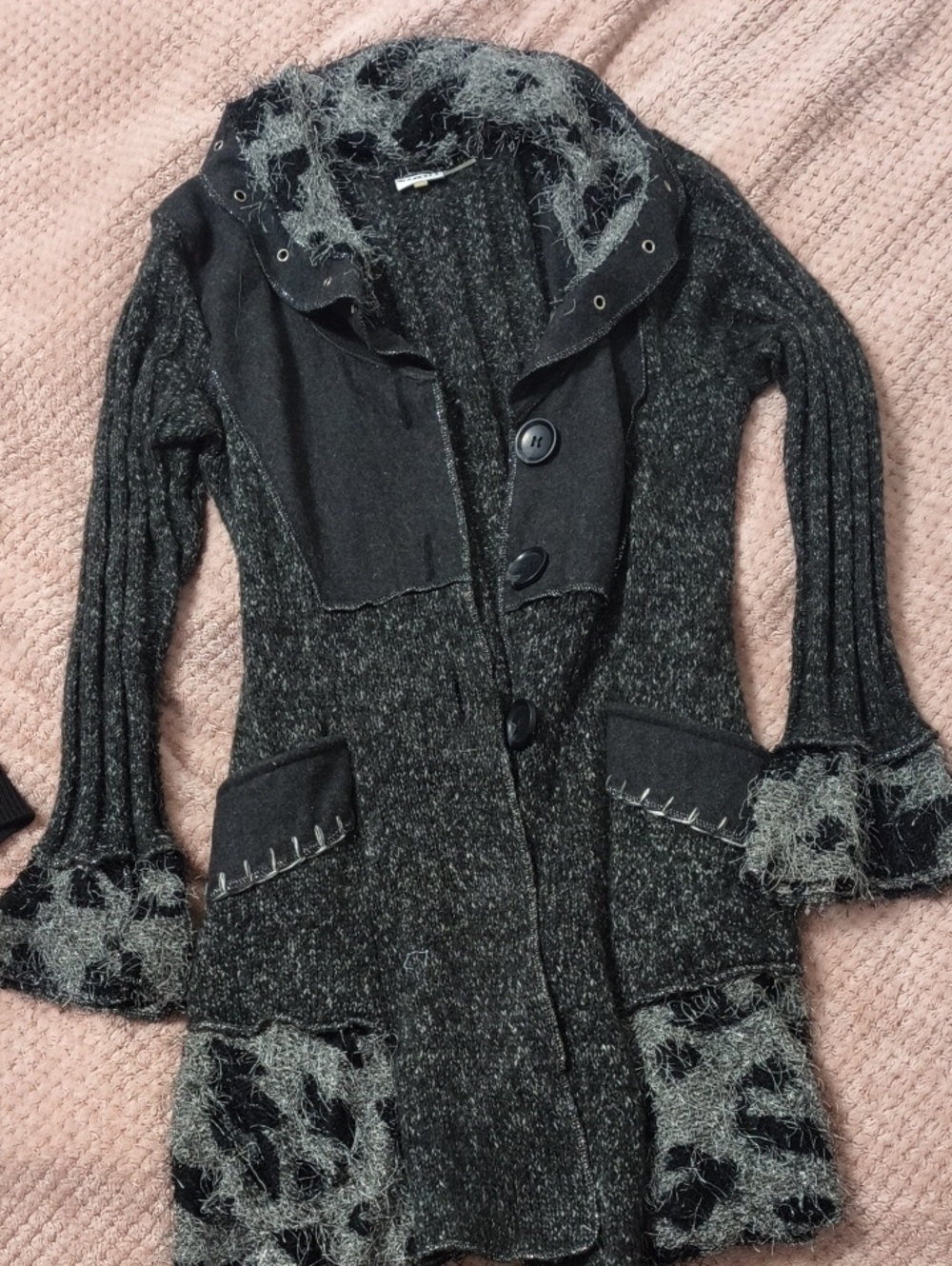 Women's Dark Gray Long Knit Button Sweater Coat